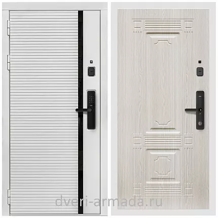 Умная входная смарт-дверь Армада Каскад WHITE МДФ 10 мм Kaadas S500 / МДФ 6 мм ФЛ-2 Дуб белёный